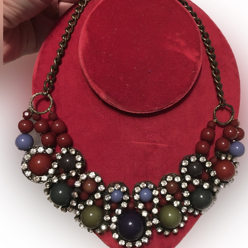 Colorful Beads with Crystal Type Stones Chunky Statement Necklace